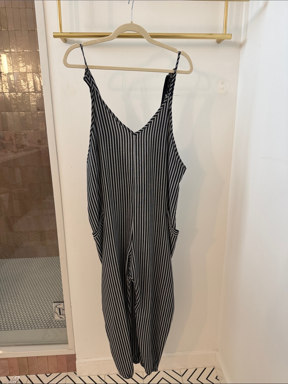 Striped Black and White Relaxed Jumpsuit